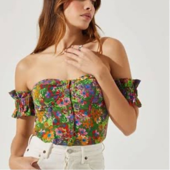 ASTR The Label Green Multi-Floral Corset Crop Top SZ Med - Picture 1 of 7
